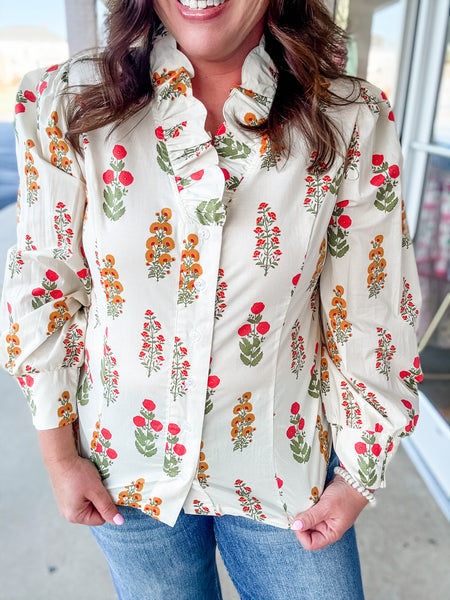 Cream Floral Button Down