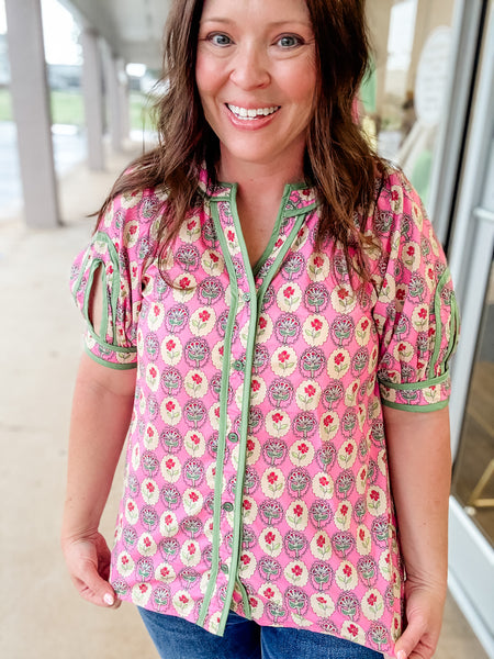 Floral Pattern Open Sleeve Top
