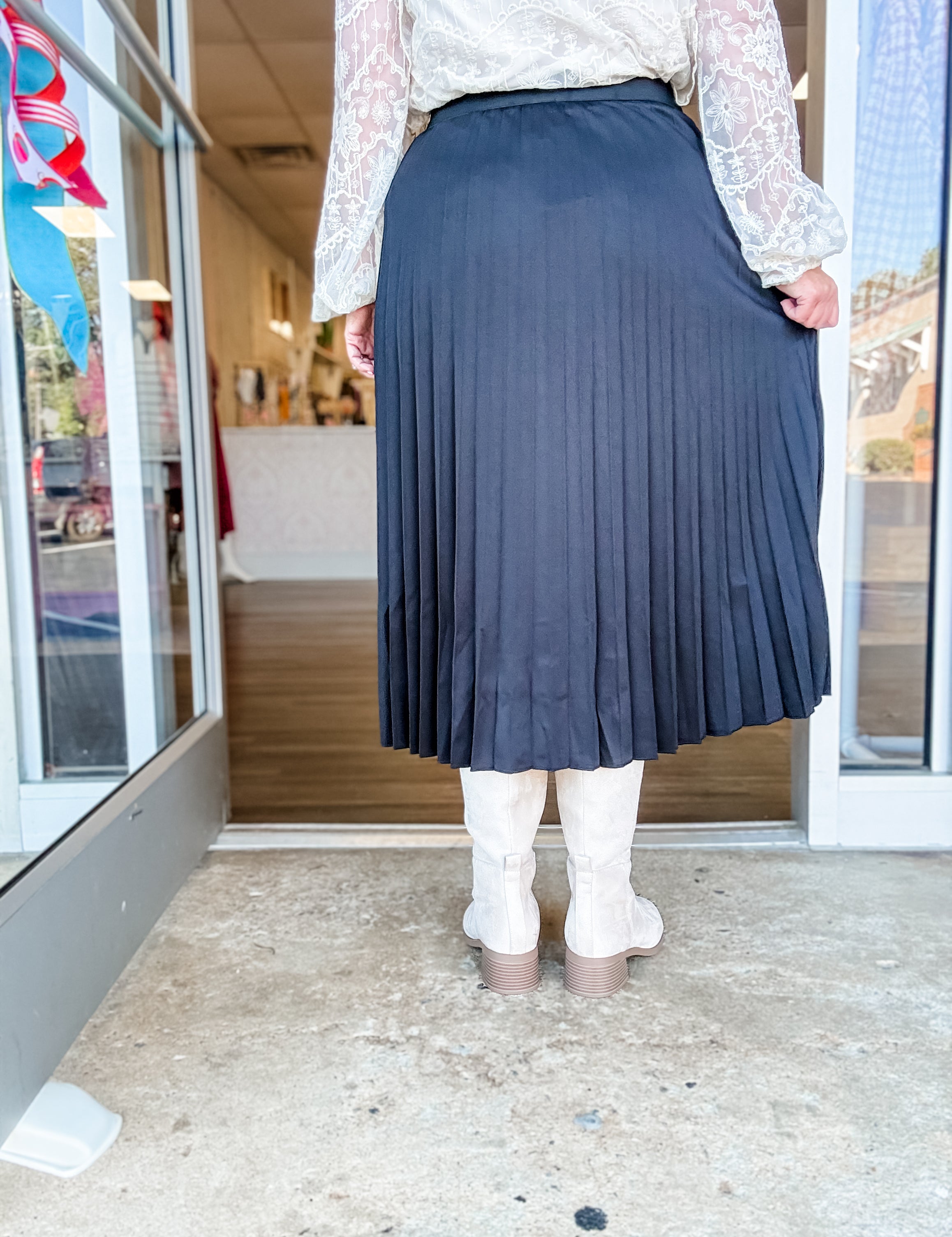 Black Pleated Midi Skirt