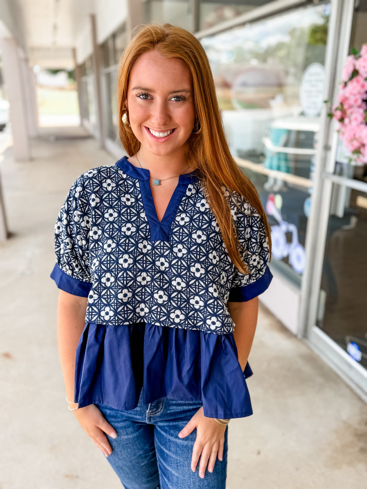 Navy Floral Square Top