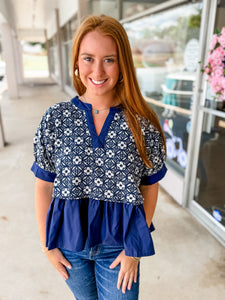 Navy Floral Square Top