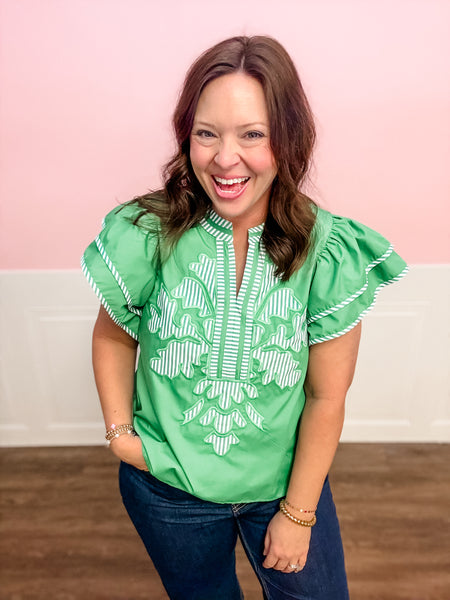 Emerald Bloom Statement Top