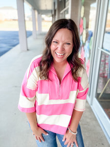 Pink & Cream Half Zip Top