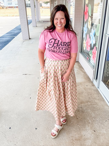 Taupe Pink Flower Skirt