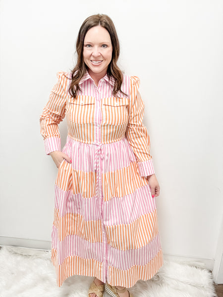 Pink & Orange Striped Dress