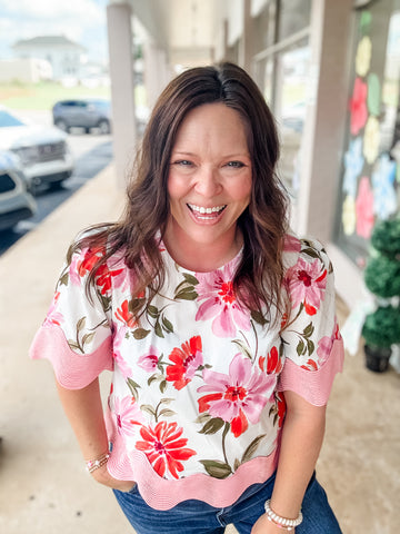 Floral Scalloped Embroidered Top