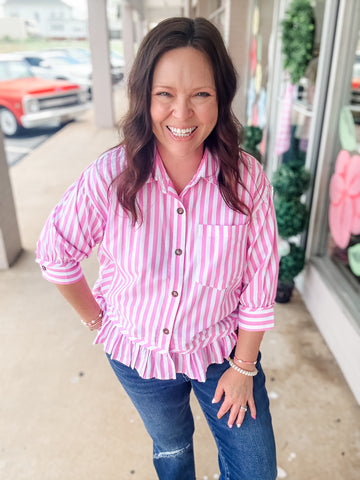 Pink & White Button Down Top