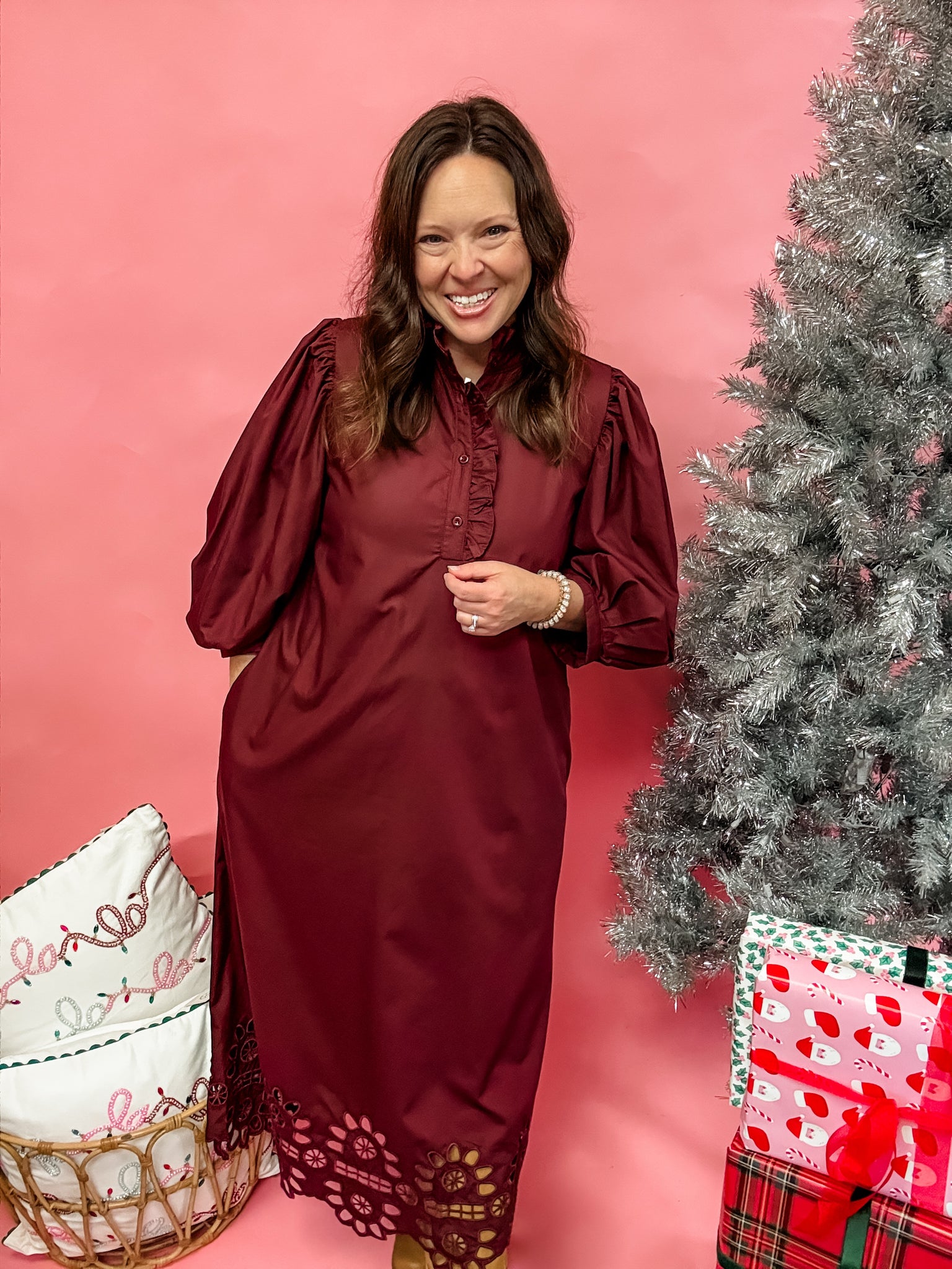 Cranberry Lace Trim Dress