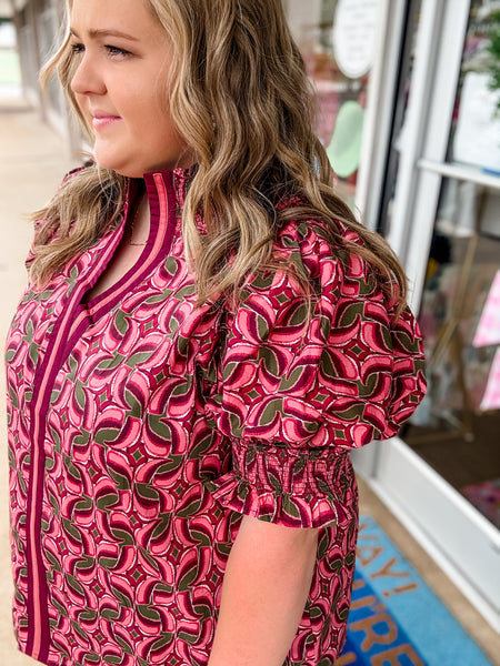Pink & Olive Blouse: Plus