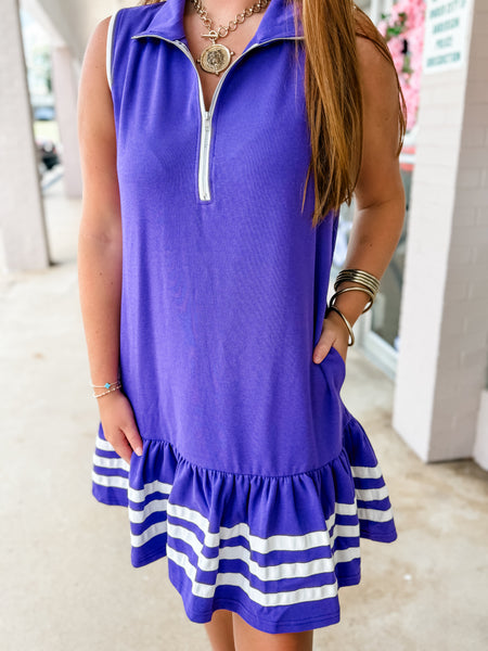 Purple Half Zip Ruffle Dress