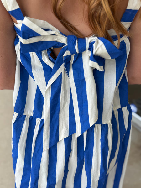 Blue Striped Bow Dress