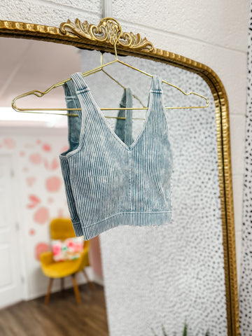 Ribbed Sports Bra:  blue gray