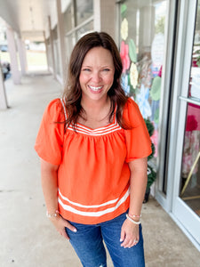 Orange Striped Square Neck Top