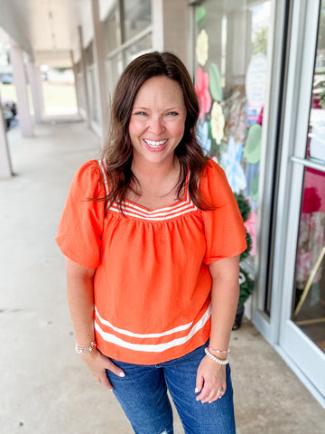 Orange Striped Square Neck Top