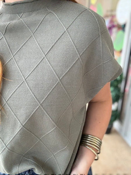 Olive Green Quilted Knit Sweater