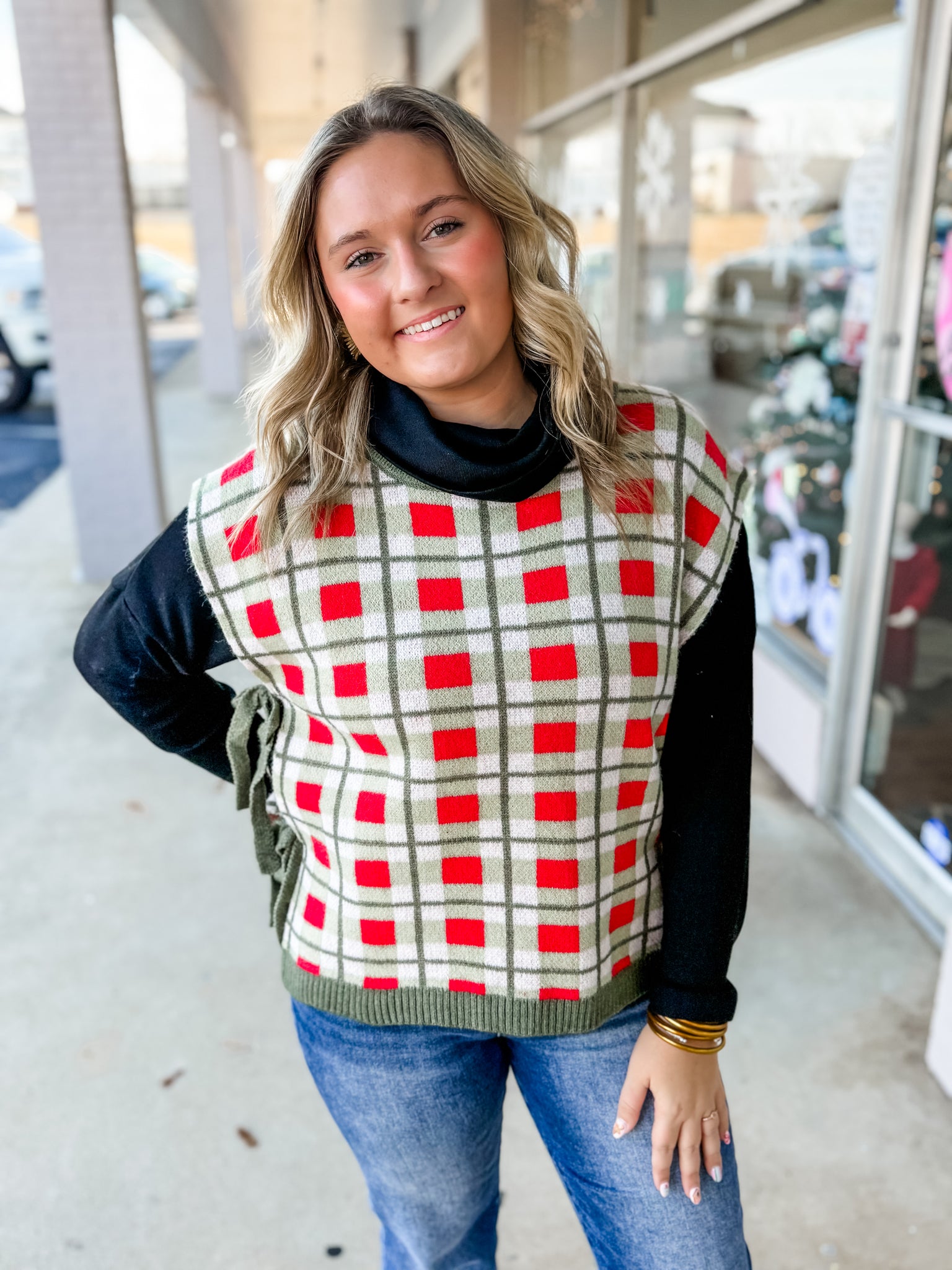 Mistletoe Checks Side-Tie Vest
