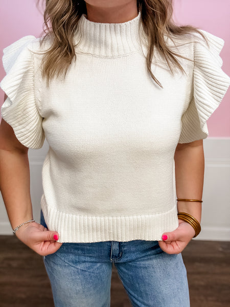 Ivory Ruffle Mock Neck Knit Top