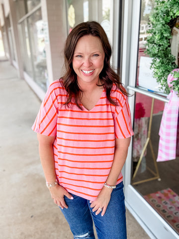 Pink & Orange Striped Sweater