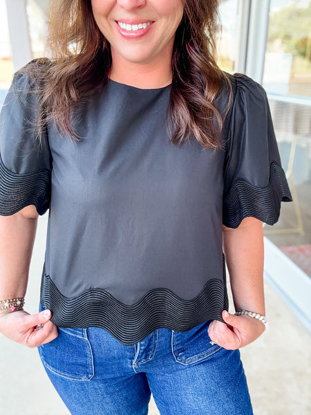 Black Scalloped Embroidered Top