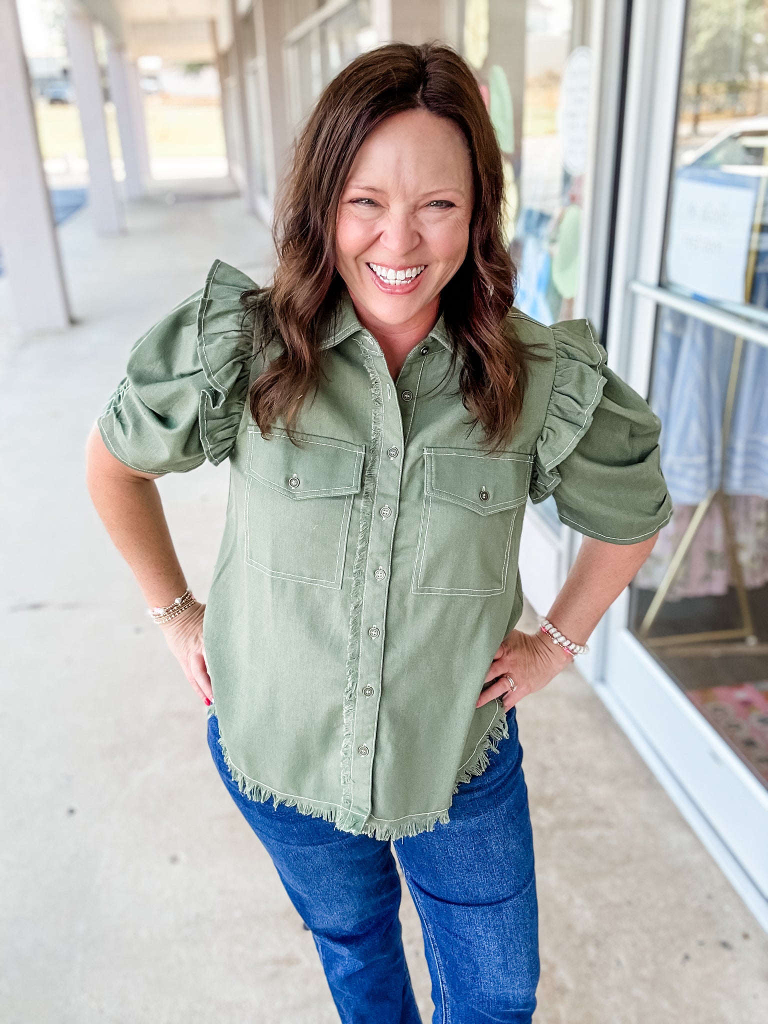 Olive Fringe Top