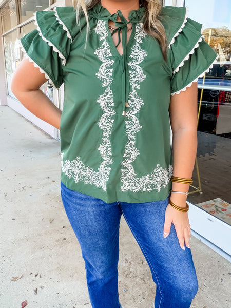 Evergreen Lace Peasant Blouse