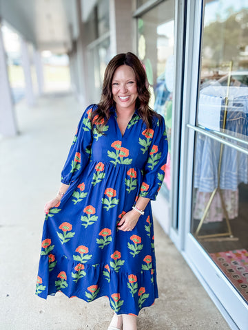 Navy Floral Tiered Dress