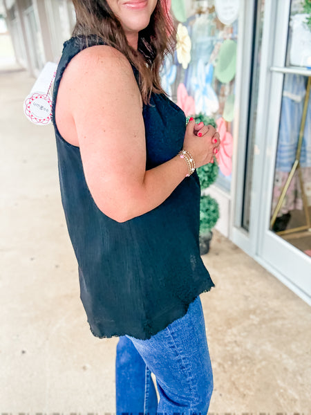Vneck Black Sleeveless Top