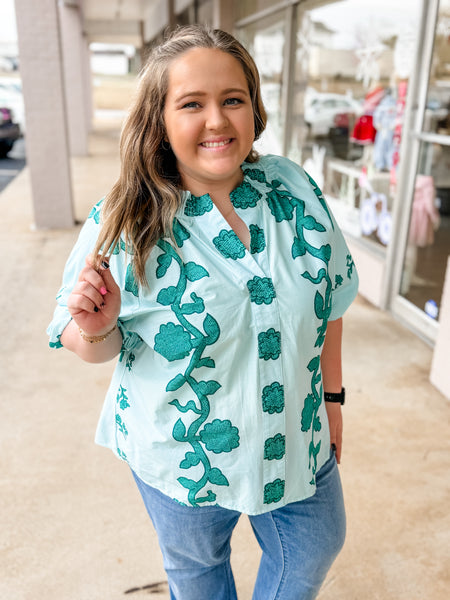 Coastal Vine Pattern Blouse: Plus Size