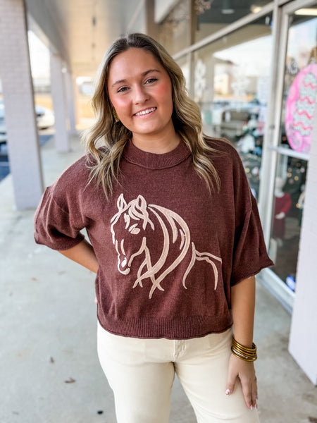 Western Sketch Horse Knit Top