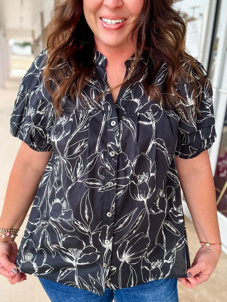 Midnight Bloom Button Blouse