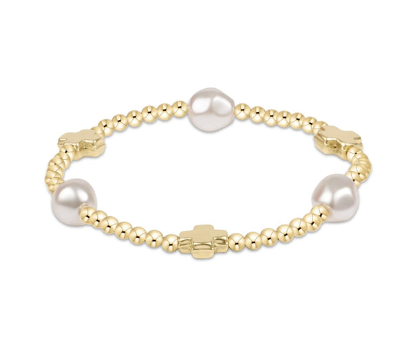 Enewton Signature Cross Admire Pearl Pattern 3mm Bracelet: Gold