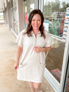 Taupe Scalloped Casual Dress
