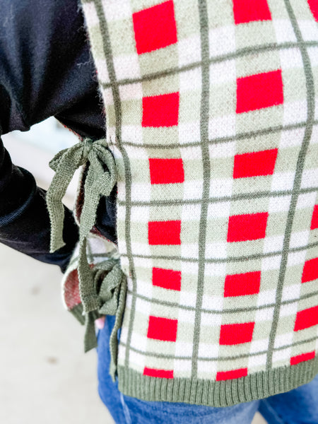 Mistletoe Checks Side-Tie Vest