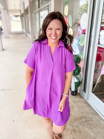 Purple Collared Casual Dress