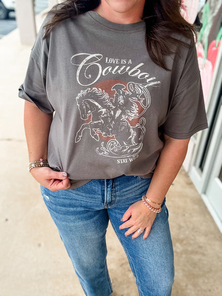 Cowboy Love Tee: Gray