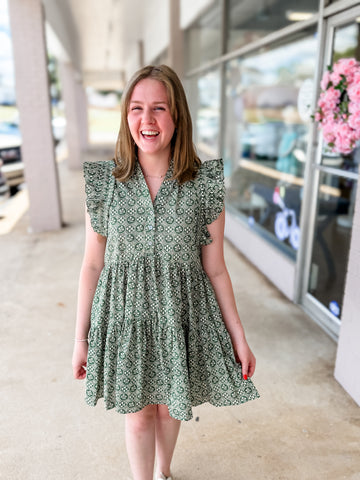 Green Tiny Floral Dress