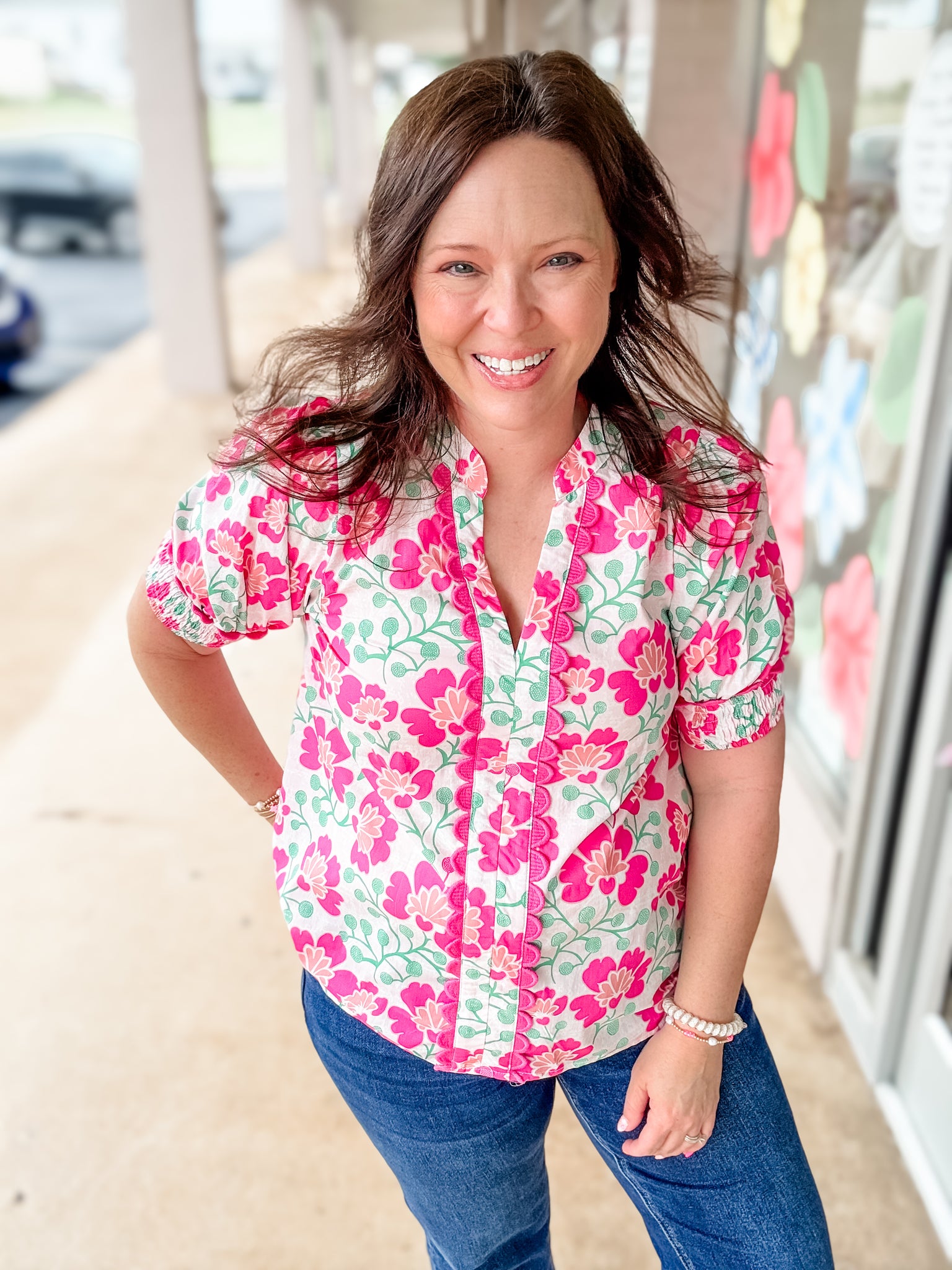 Pink Floral Scallop Top