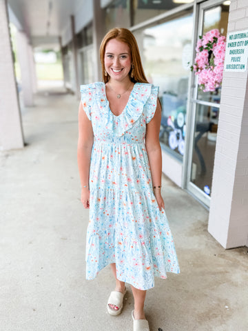 Light Blue Orange Flower Dress