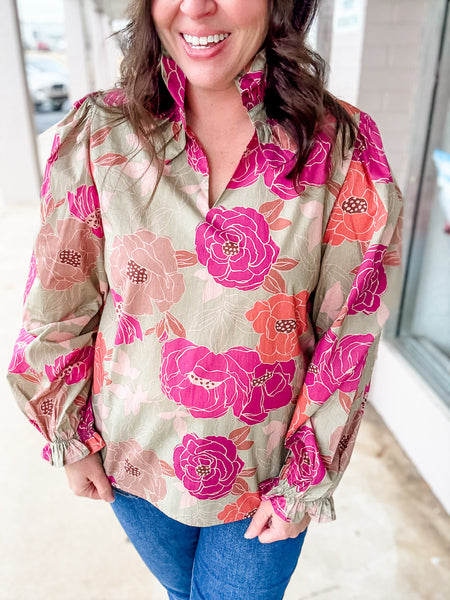Autumn Bloom Collared Blouse