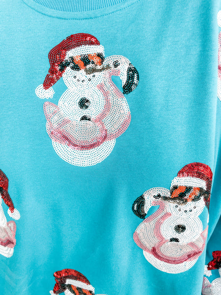 Aqua Santa Snowman Flamingo:  Queen of Sparkles