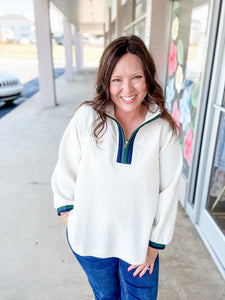 Ivory Textured Zip Up