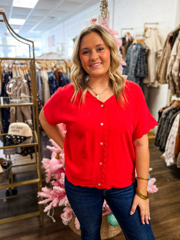 Candy Cane Kiss Button Top