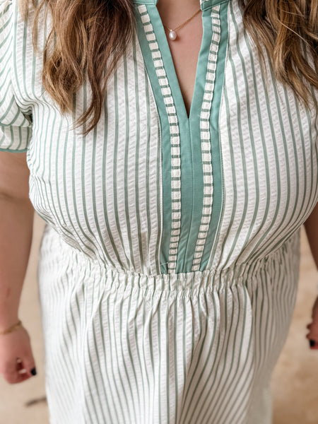 Sage Meadow Stripe Dress:  Plus Size