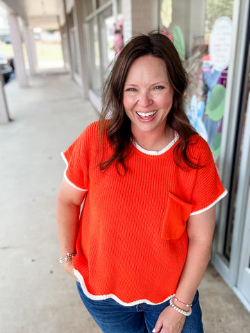 Orange Scalloped Sweater