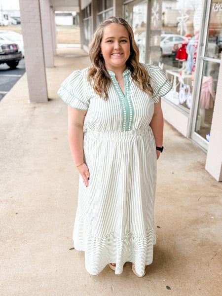Sage Meadow Stripe Dress:  Plus Size