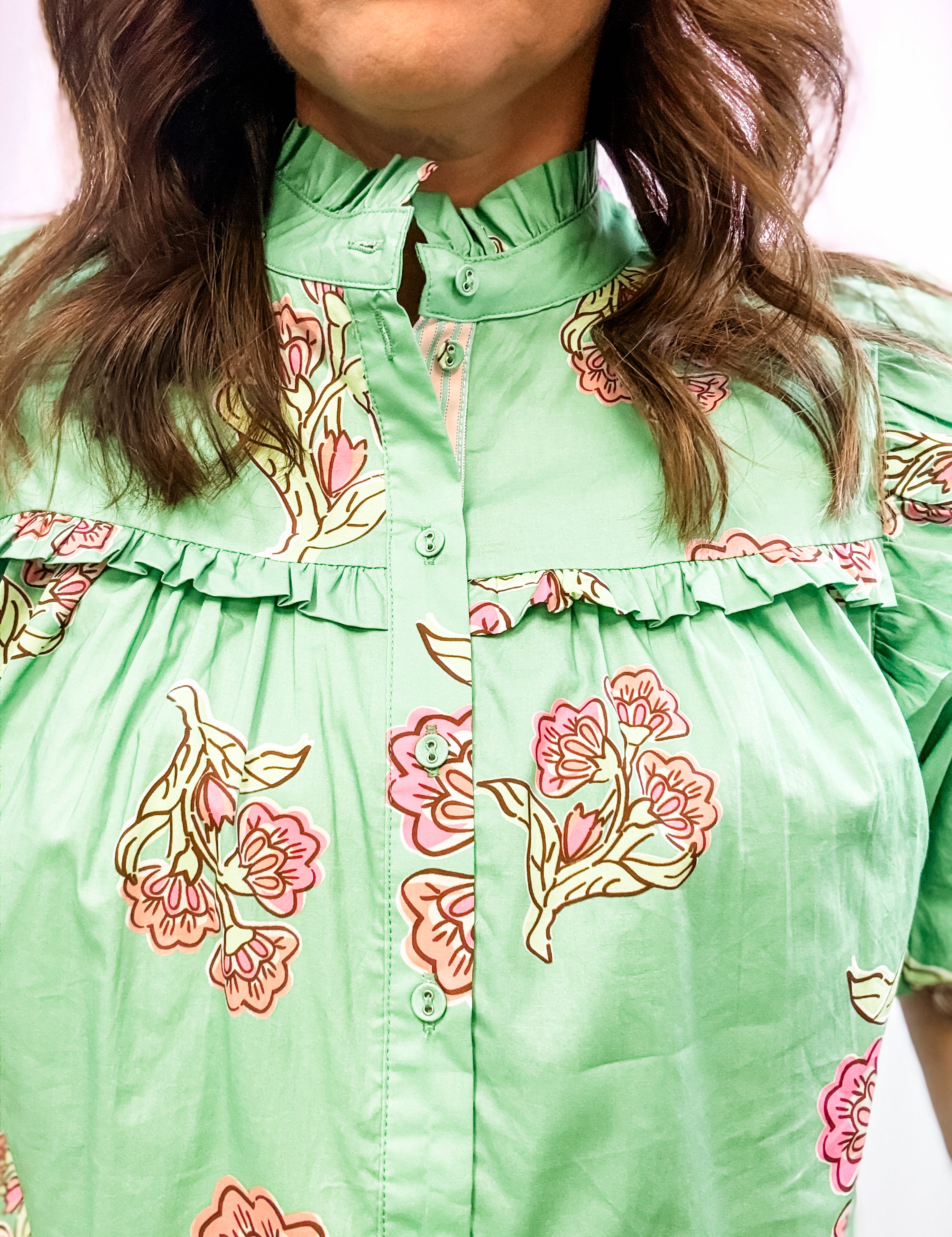 Green Garden Ruffle Blouse