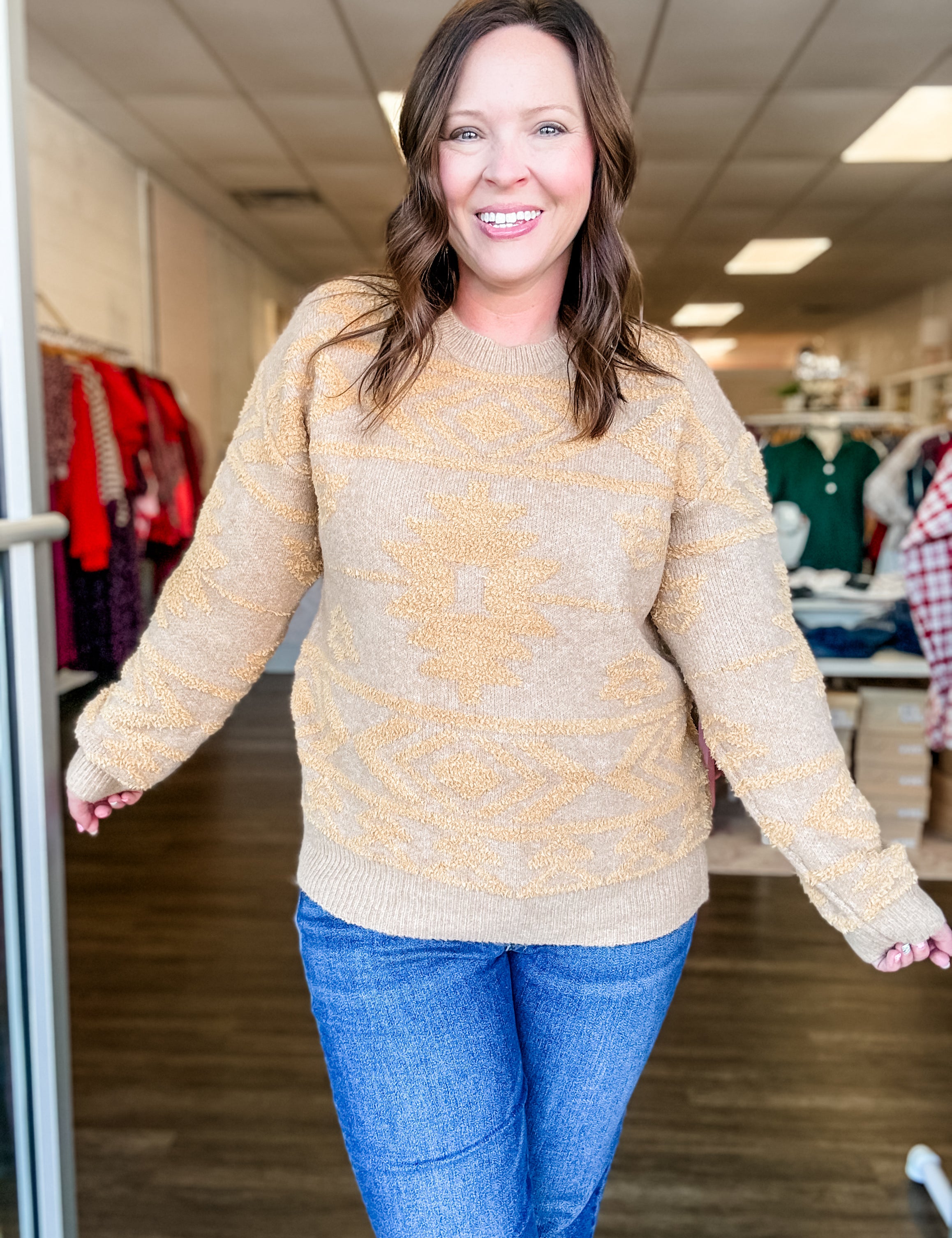 Southwestern Fuzzy Knit Sweater