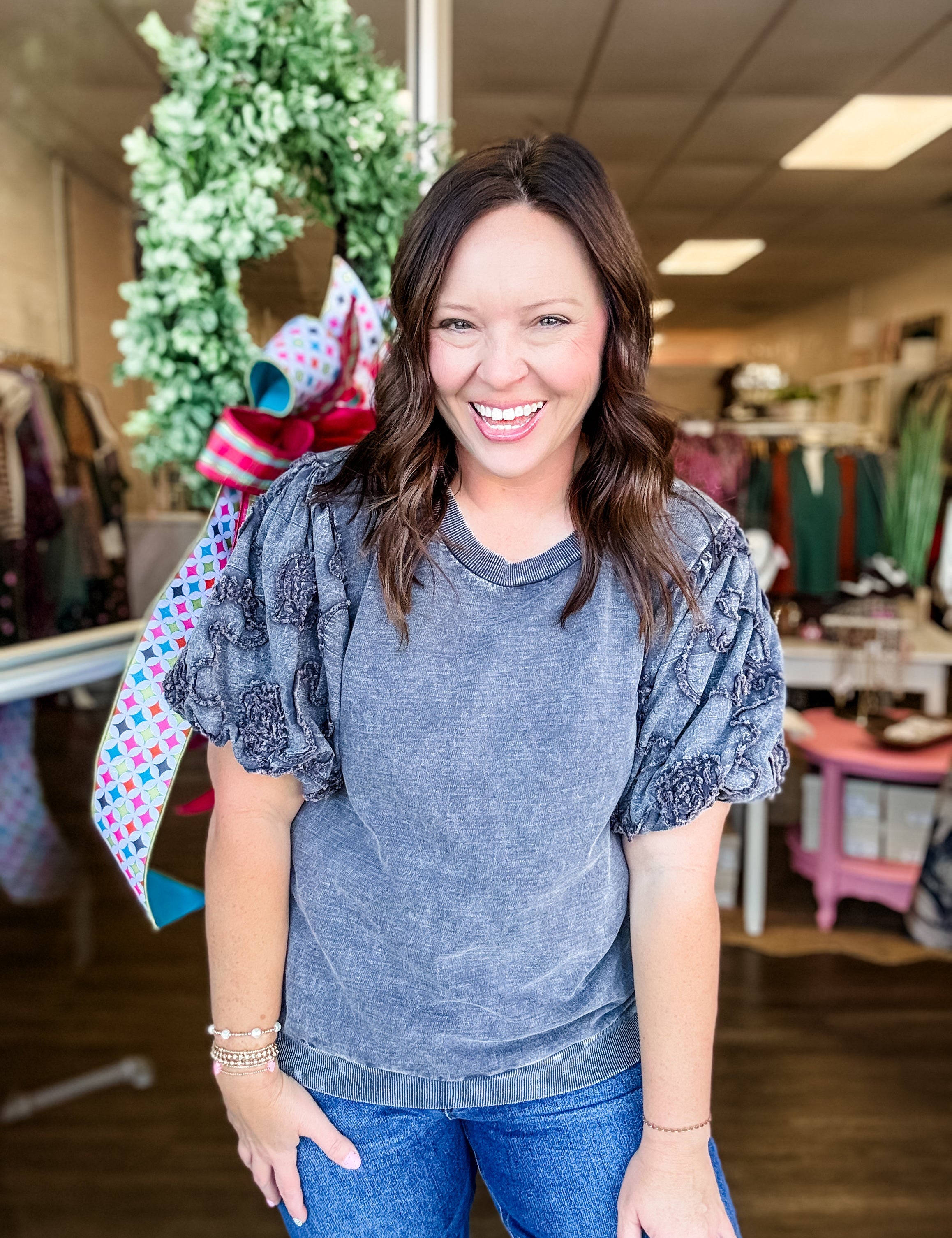 Ash Rosette Puff Sleeve Top - Just a Small Town Girl