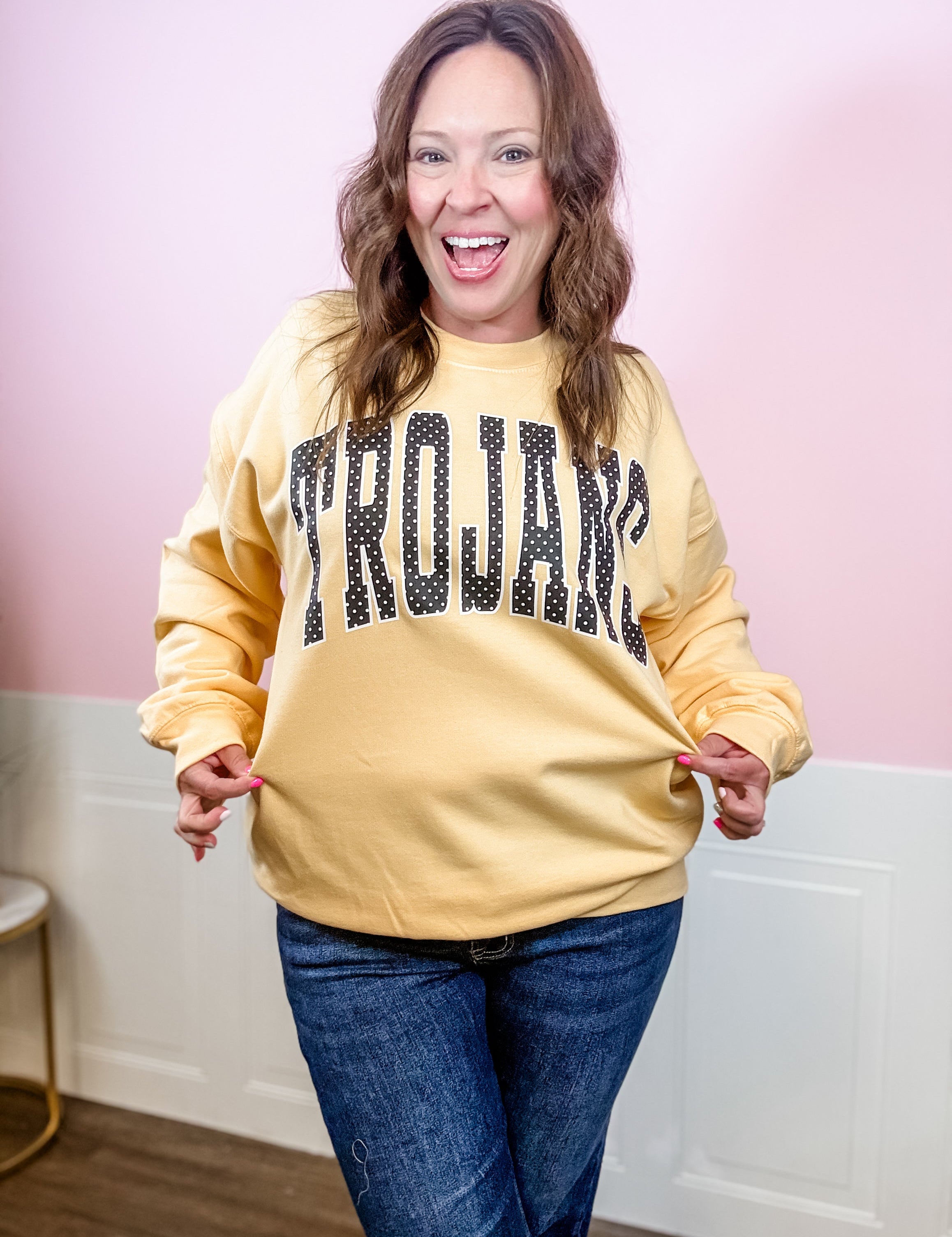 AU Polka Sweatshirt - Just a Small Town Girl