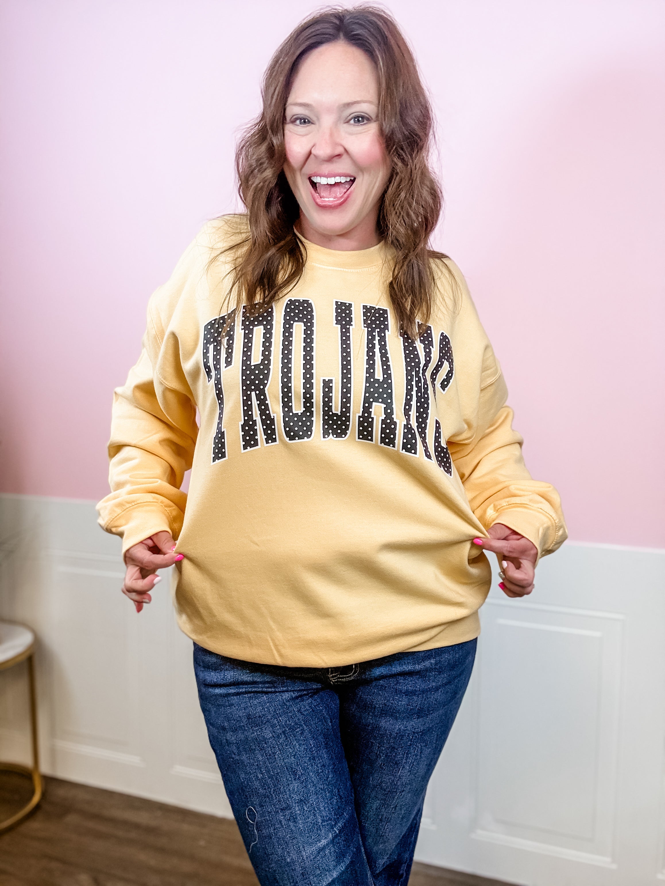 AU Polka Sweatshirt - Just a Small Town Girl